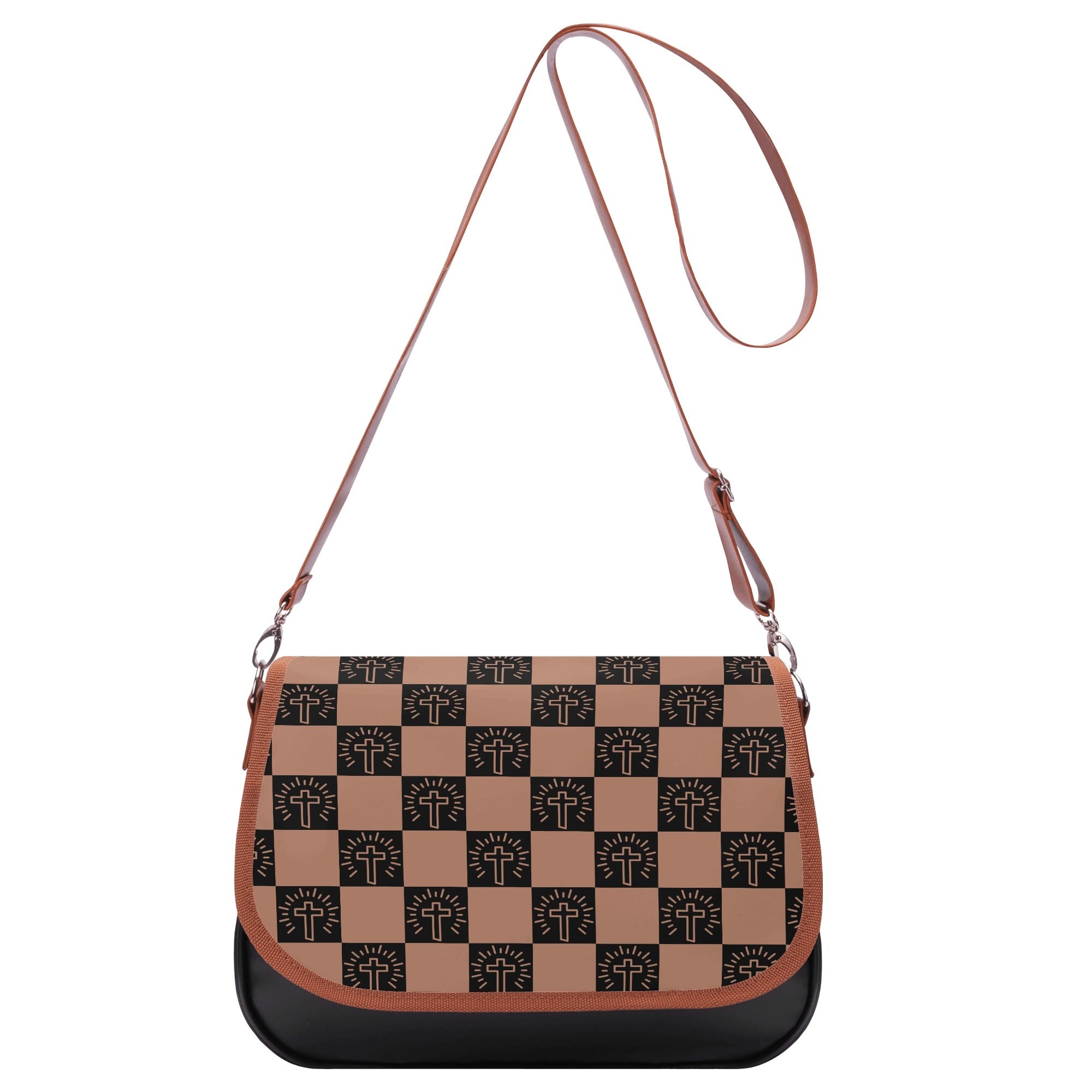 Checkered Cross Classic Vegan Leather Shoulder Bag