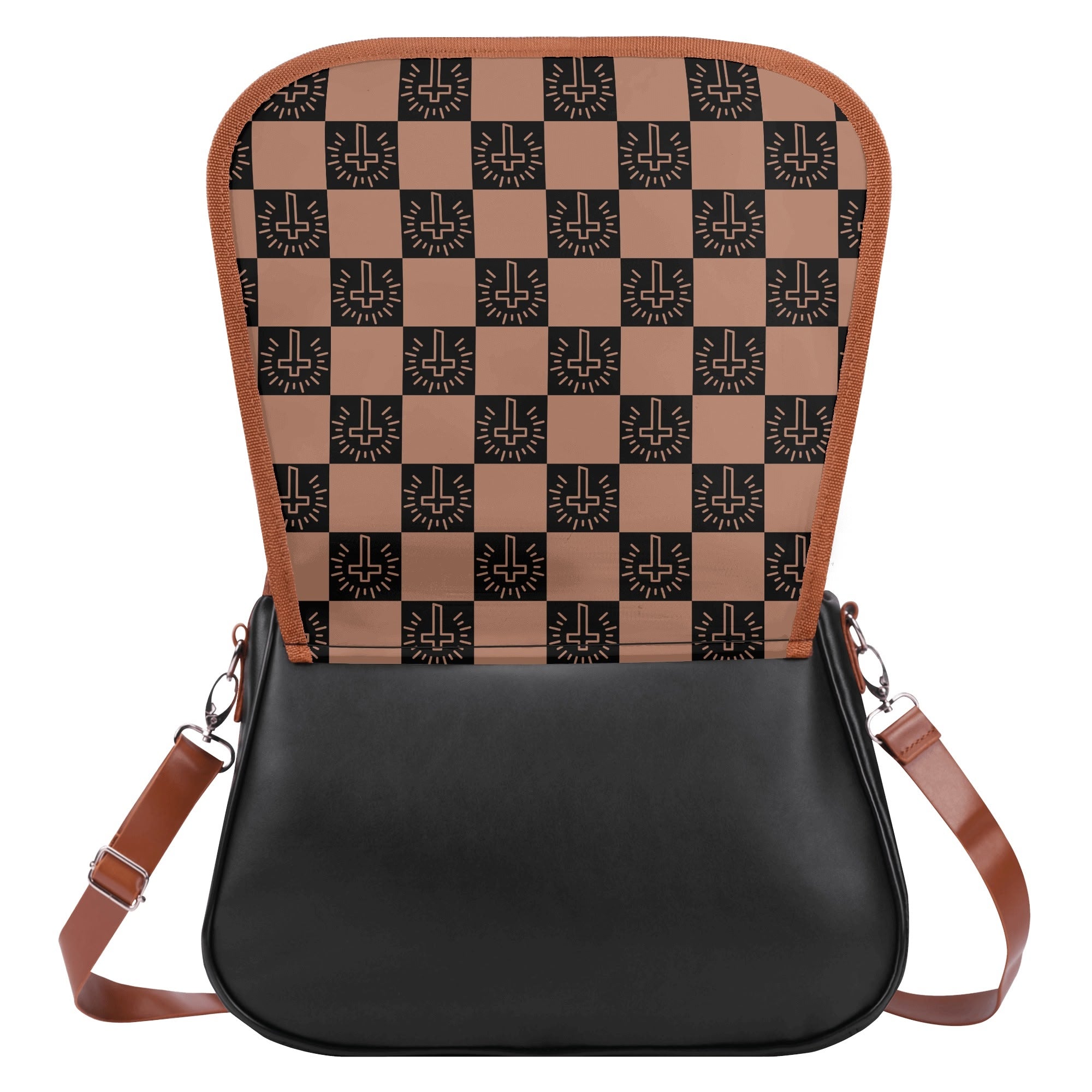 Checkered Cross Classic Vegan Leather Shoulder Bag