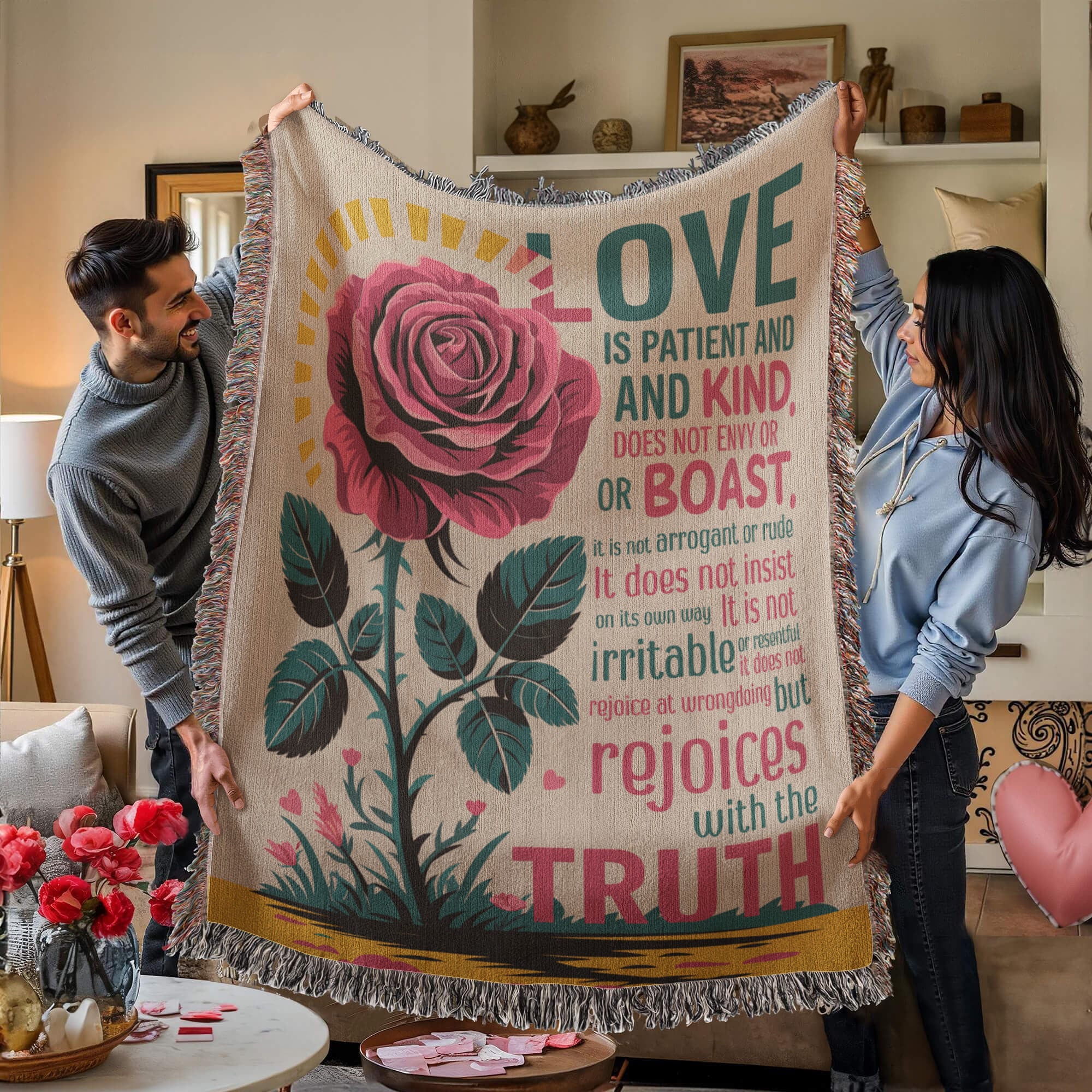 Love is patient, Love is kind Woven Heirloom Blanket